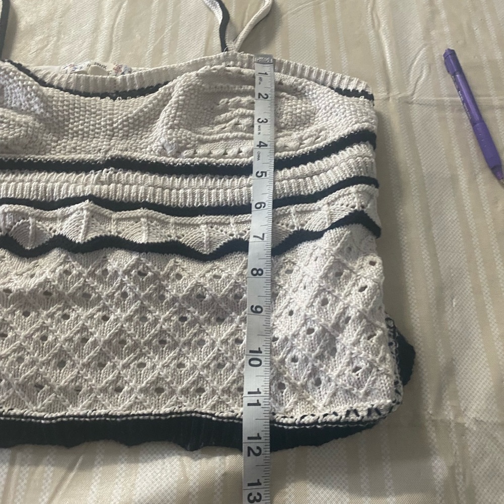 Pink Republic Cream and black trim crocheted pointelle pattern tank top - Picture 8 of 8